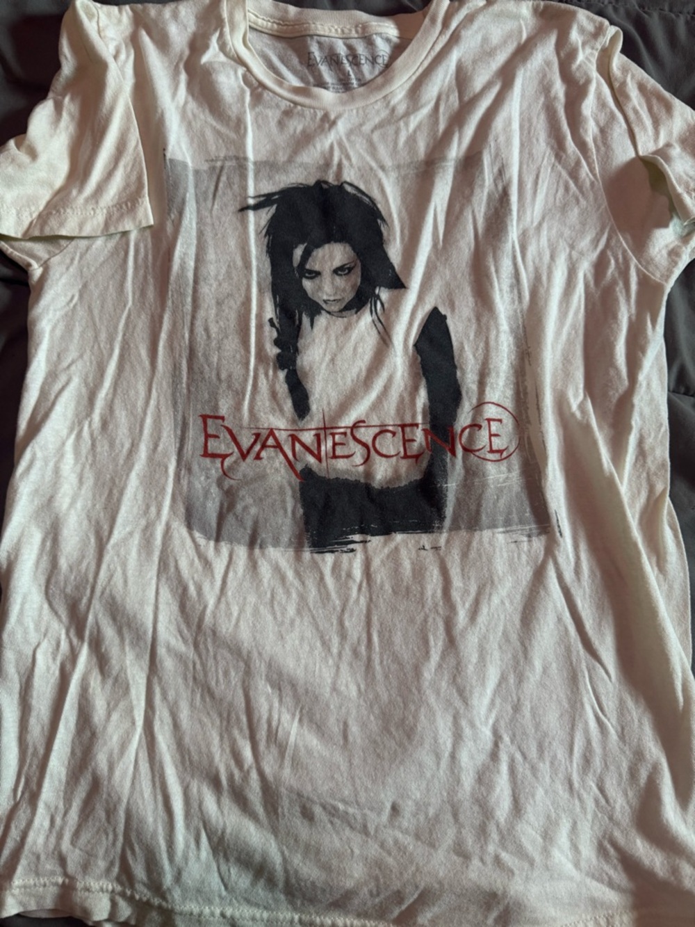 Evanescence Graphic Band Tee - White with Black & Red Print